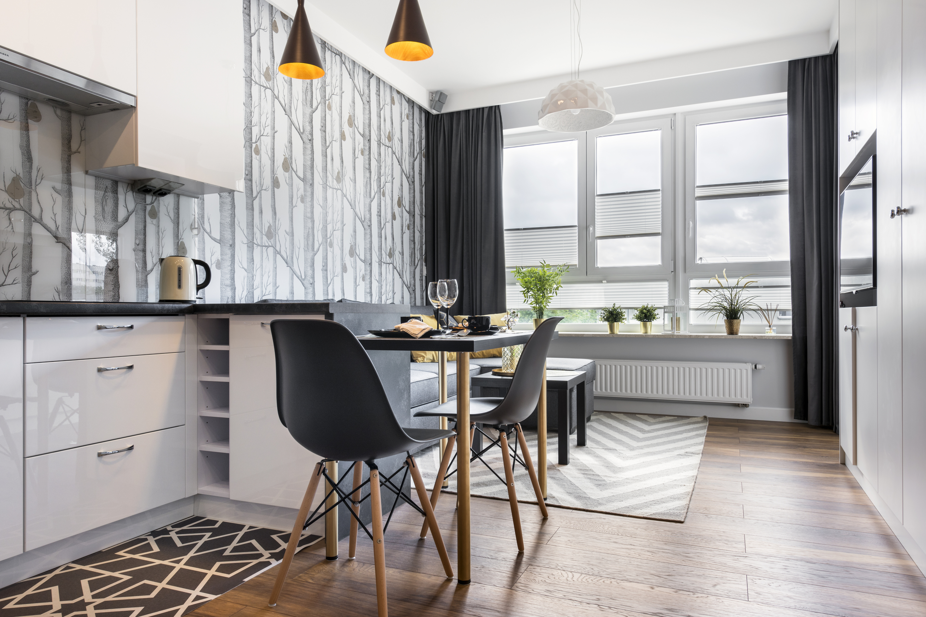 Kitchen with wallpaper